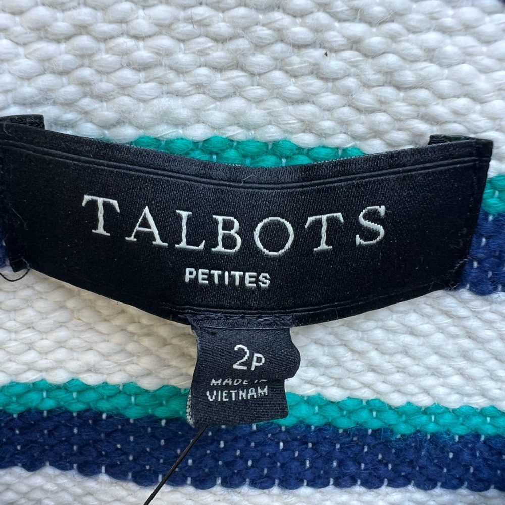 TALBOTS Tweed White Navy Jade Green Stripe Blazer Women’s 2P NWT NEW - Picture 10 of 16